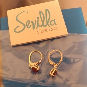 NIB Sevilla 925 Sterling Garner/Ruby Earrings